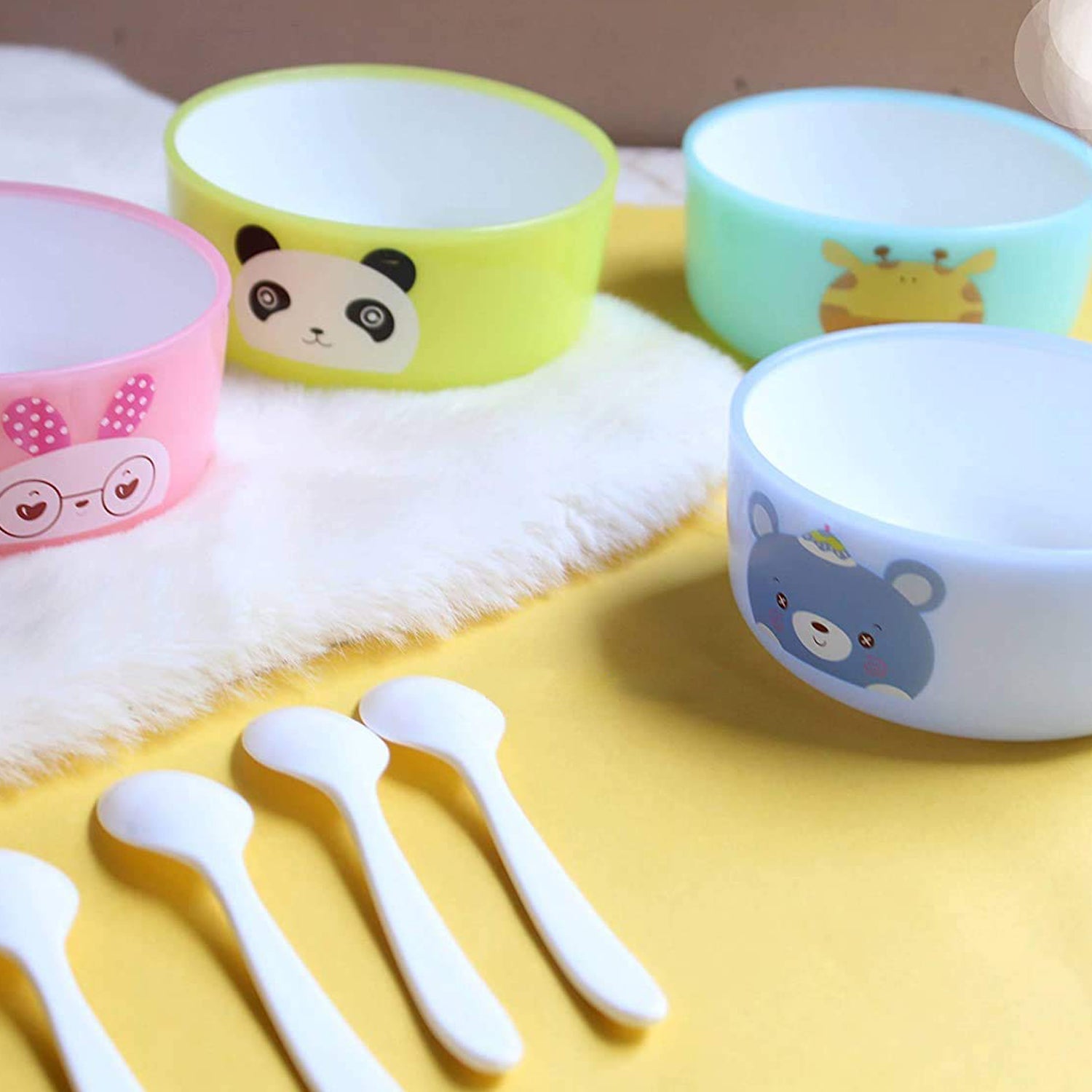 4816 Plastic Animal Cartoon Colorful Bowl set, 4 Pieces Bowl with 4 Spoons for Kids (Assorted Color) 4816 Plastic Animal Cartoon Colorful Bowl set, 4 Pieces Bowl with 4 Spoons for Kids (Assorted Color)